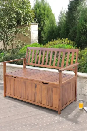 Laatste Kans Tuinbank Avezzano tweezitsbank met opbergvak 130x60x88 cm houtkleurig FSC®-gecertificeerd [en.casa]